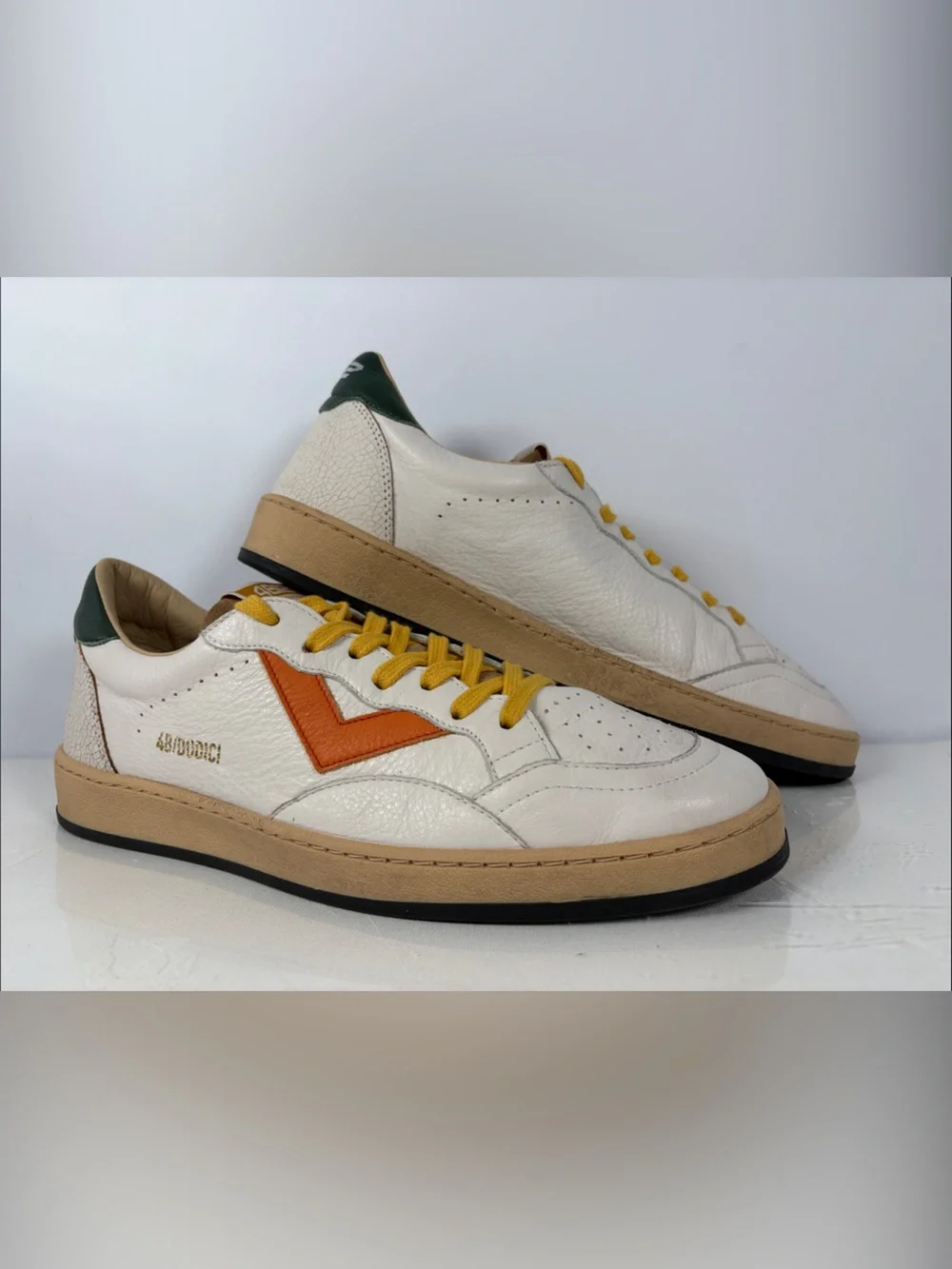 4B12 Play Made in Italy Men’s Sneakers EU 43 White Orange Green Leather Shoes